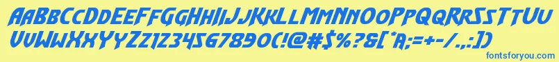 Flashrogersexpandital-Schriftart – Blaue Schriften auf gelbem Hintergrund