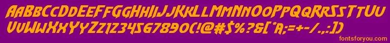 Flashrogersexpandital-Schriftart – Orangefarbene Schriften auf violettem Hintergrund