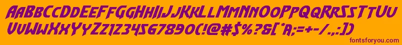 Flashrogersexpandital-Schriftart – Violette Schriften auf orangefarbenem Hintergrund
