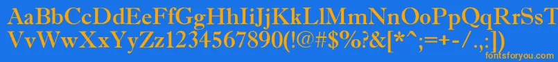 AAntiquetradyrgh-Schriftart – Orangefarbene Schriften auf blauem Hintergrund