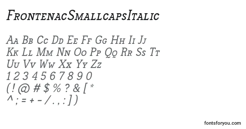 FrontenacSmallcapsItalic-fontti – aakkoset, numerot, erikoismerkit