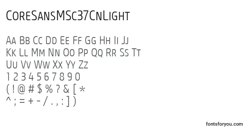 A fonte CoreSansMSc37CnLight – alfabeto, números, caracteres especiais