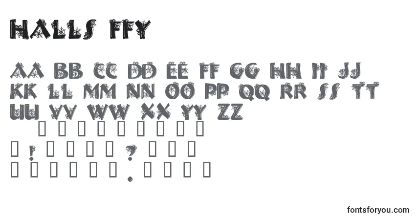 Czcionka Halls ffy – alfabet, cyfry, specjalne znaki