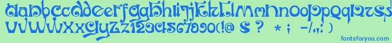 DkJubileum-Schriftart – Blaue Schriften auf grünem Hintergrund