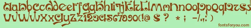 フォントDkJubileum – 緑の背景に茶色のフォント