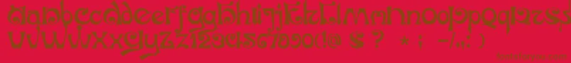 DkJubileum-Schriftart – Braune Schriften auf rotem Hintergrund