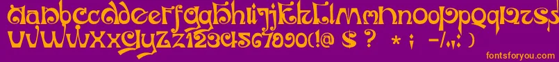 DkJubileum-Schriftart – Orangefarbene Schriften auf violettem Hintergrund