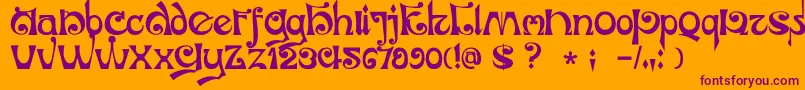 DkJubileum-fontti – violetit fontit oranssilla taustalla