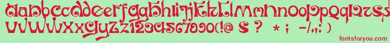 フォントDkJubileum – 赤い文字の緑の背景