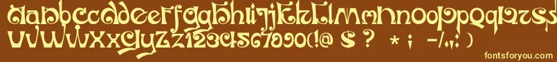DkJubileum-fontti – keltaiset fontit ruskealla taustalla
