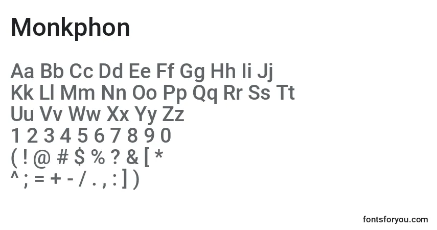 Schriftart Monkphon – Alphabet, Zahlen, spezielle Symbole