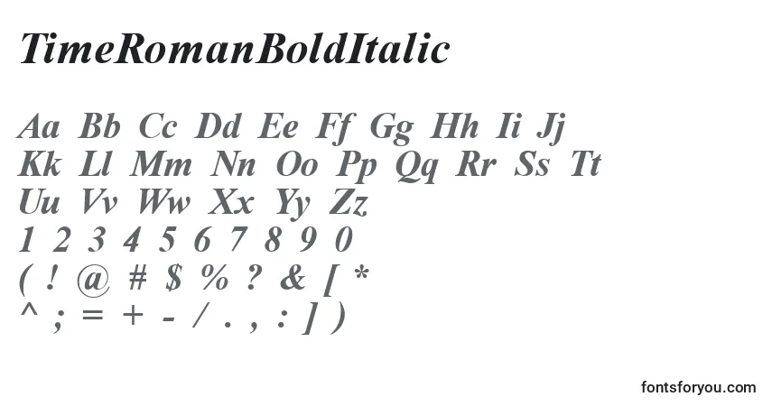 Schriftart TimeRomanBoldItalic – Alphabet, Zahlen, spezielle Symbole
