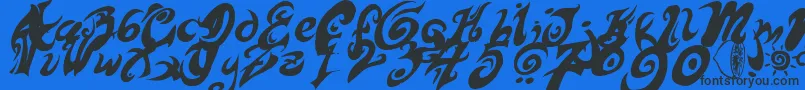 HurtMePlease-Schriftart – Schwarze Schriften auf blauem Hintergrund