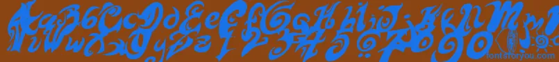 HurtMePlease-Schriftart – Blaue Schriften auf braunem Hintergrund