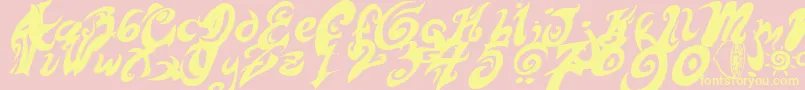 Czcionka HurtMePlease – żółte czcionki na różowym tle