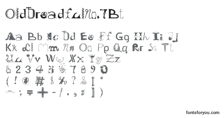 A fonte OldDreadfulNo.7Bt – alfabeto, números, caracteres especiais