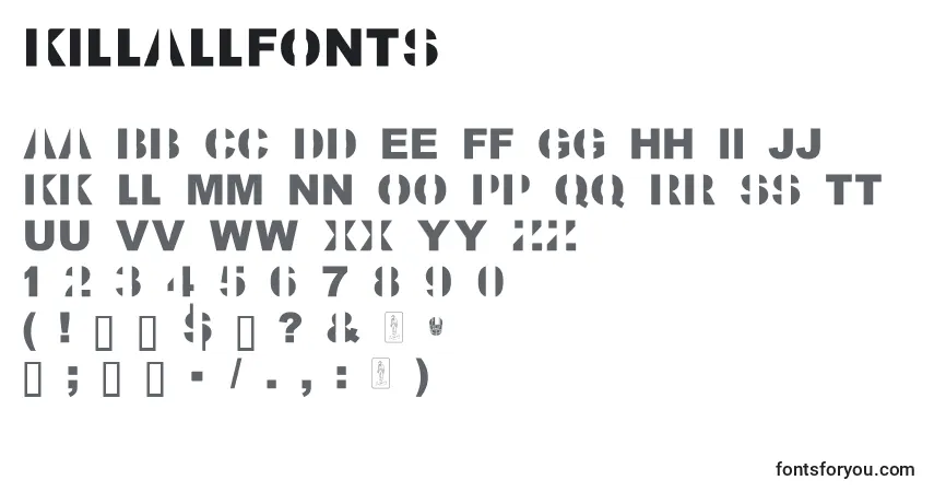 KillAllFonts-fontti – aakkoset, numerot, erikoismerkit