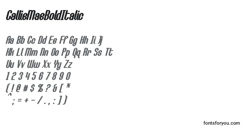 Шрифт CallieMaeBoldItalic – алфавит, цифры, специальные символы