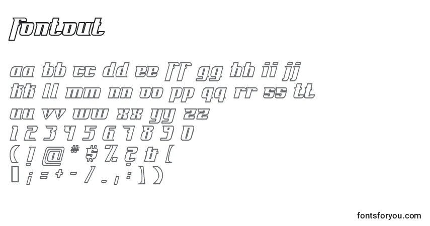 Czcionka Fontout – alfabet, cyfry, specjalne znaki