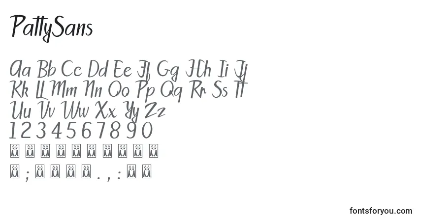 Czcionka PattySans – alfabet, cyfry, specjalne znaki