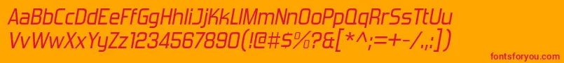 ForgottenfuturistrgItalic-Schriftart – Rote Schriften auf orangefarbenem Hintergrund