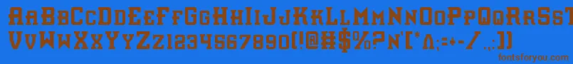 フォントInterceptorCondensed – 茶色の文字が青い背景にあります。