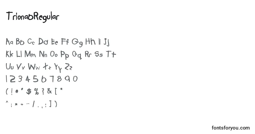 Czcionka TrionabRegular – alfabet, cyfry, specjalne znaki