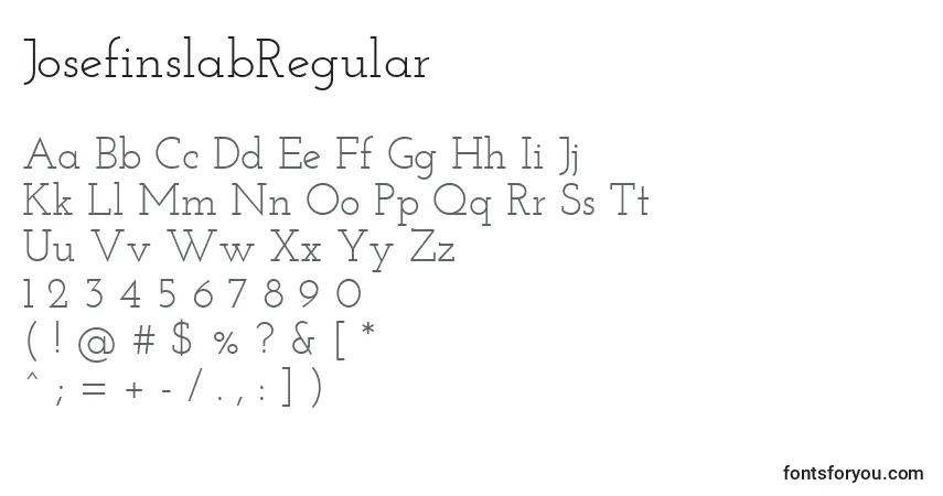 Czcionka JosefinslabRegular – alfabet, cyfry, specjalne znaki