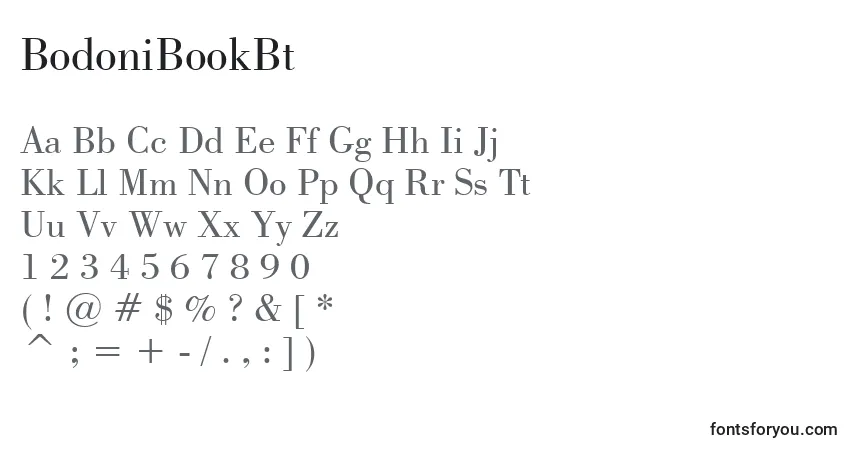 Czcionka BodoniBookBt – alfabet, cyfry, specjalne znaki