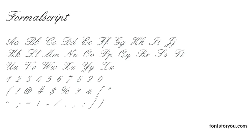 A fonte Formalscript – alfabeto, números, caracteres especiais