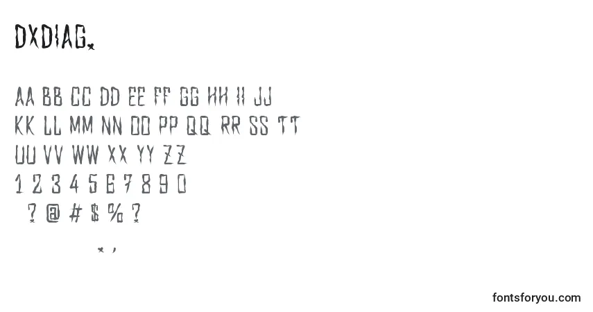 A fonte Dxdiag. – alfabeto, números, caracteres especiais