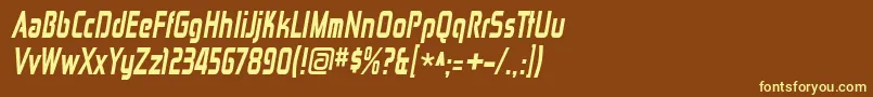 ZektoncdhvItalic-fontti – keltaiset fontit ruskealla taustalla