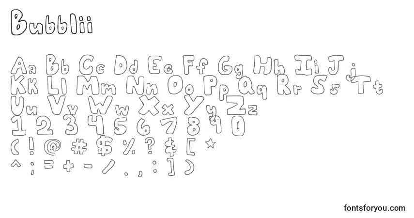 Schriftart Bubblii – Alphabet, Zahlen, spezielle Symbole