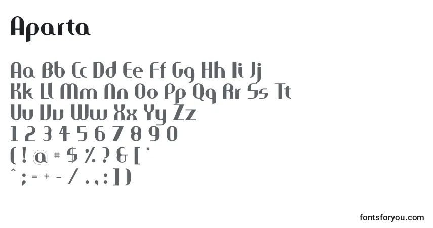 characters of aparta font, letter of aparta font, alphabet of  aparta font