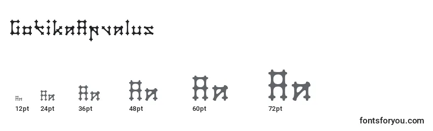 sizes of gotikaapvalus font, gotikaapvalus sizes