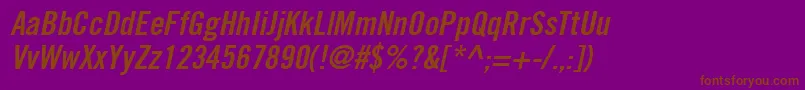 フォントTradeGothicLtBoldCondensedNo.20Oblique – 紫色の背景に茶色のフォント