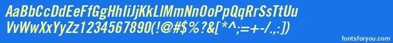 TradeGothicLtBoldCondensedNo.20Oblique Font – Yellow Fonts on Blue Background
