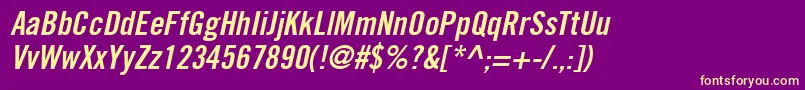 TradeGothicLtBoldCondensedNo.20Oblique Font – Yellow Fonts on Purple Background