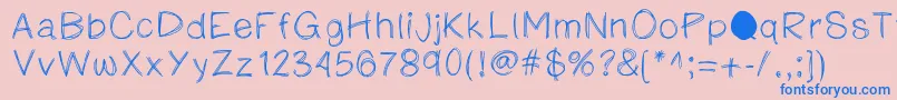 フォントKatesketchyprint – ピンクの背景に青い文字