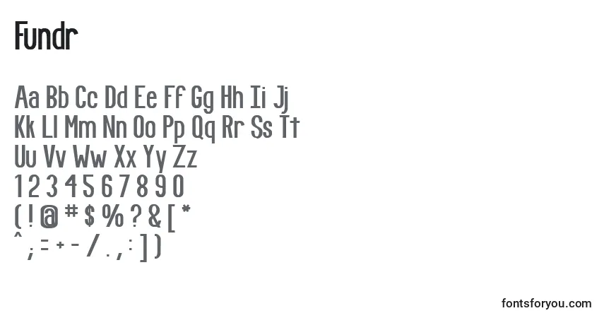 Czcionka Fundr – alfabet, cyfry, specjalne znaki