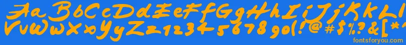 JapaneseBrush-Schriftart – Orangefarbene Schriften auf blauem Hintergrund