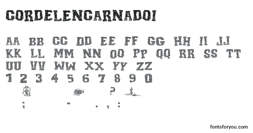 Czcionka CordelEncarnadoI – alfabet, cyfry, specjalne znaki