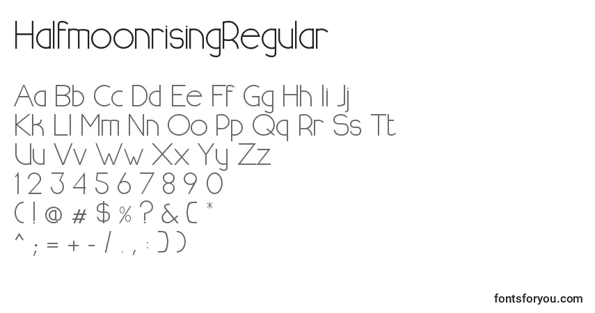 HalfmoonrisingRegular-fontti – aakkoset, numerot, erikoismerkit