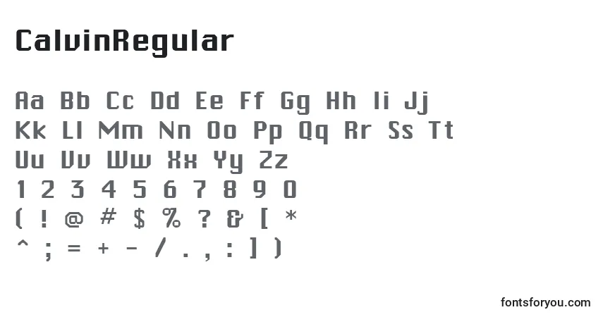 Czcionka CalvinRegular – alfabet, cyfry, specjalne znaki