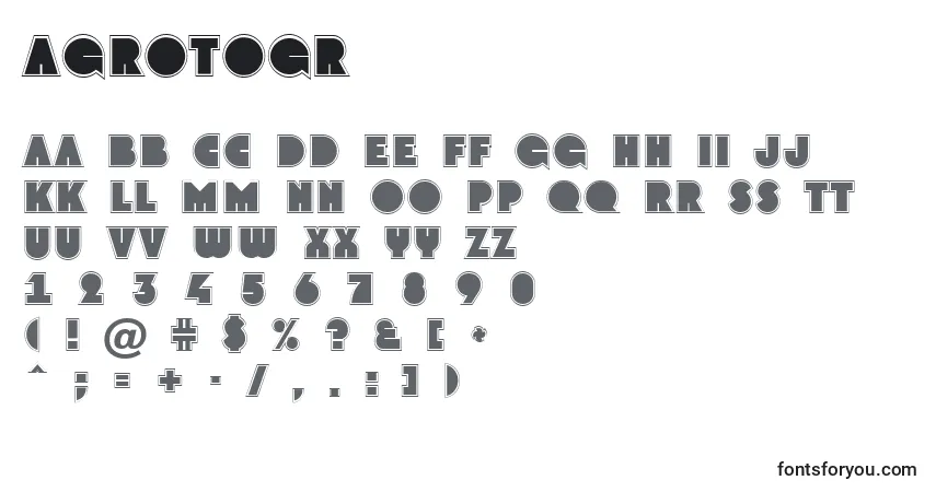 A fonte AGrotogr – alfabeto, números, caracteres especiais