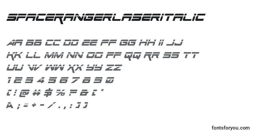 Schriftart SpaceRangerLaserItalic – Alphabet, Zahlen, spezielle Symbole