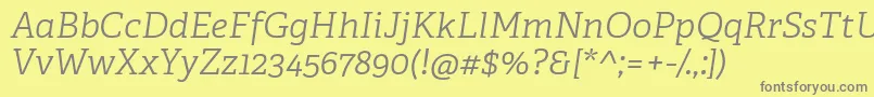 AdelleCyrillicLightItalic-Schriftart – Graue Schriften auf gelbem Hintergrund