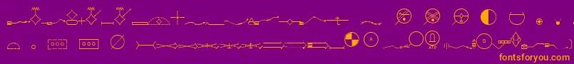 EsriMilsym05-fontti – oranssit fontit violetilla taustalla