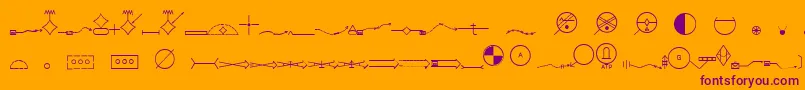 EsriMilsym05-fontti – violetit fontit oranssilla taustalla