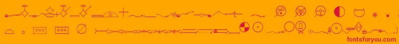 EsriMilsym05-fontti – punaiset fontit oranssilla taustalla